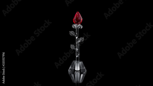Red rose flower glass crystal statuette