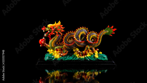 Ceramic colorful Asian Dragon Snake figurine 