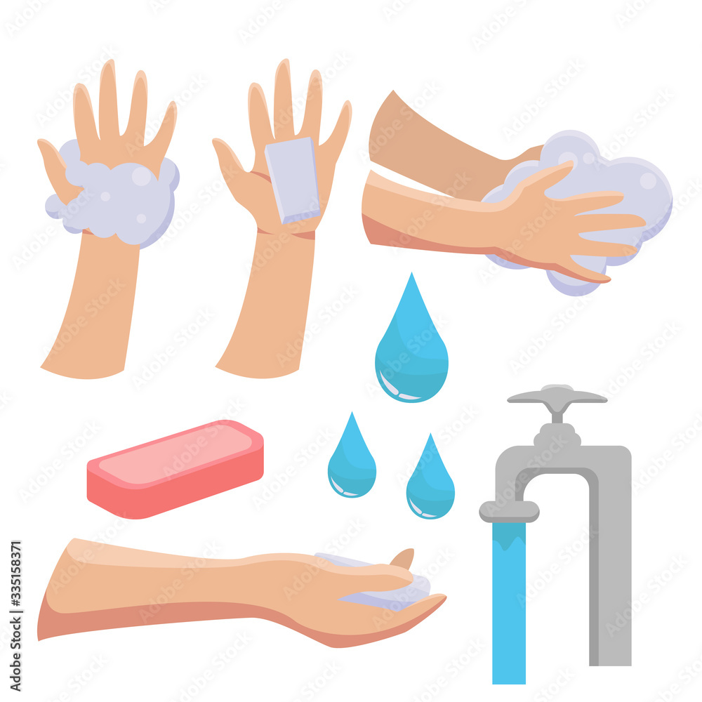 Vector illustration pack bundle personal hygiene, disease prevention, and educational education, soap, water faucets, hand washing, running water. Vector illustration pack bundle personal hygiene, disease prevention, and educational education, soap, water faucets, hand washing, running water.