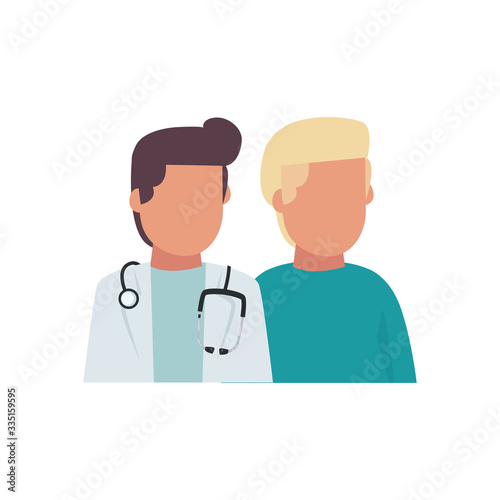 Man doctor with stethoscope and pacient flat style icon vector design
