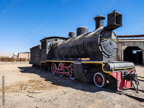 Baquedano, Antofagasta / Chile; 03/18/2019: abandoned train museum in the middle of the desert