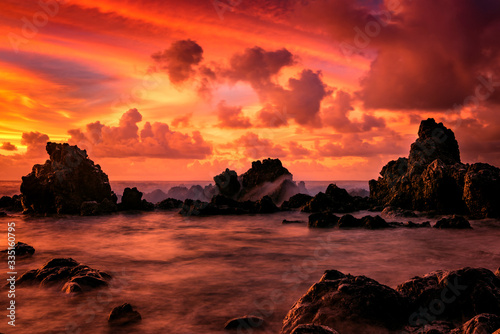 Burning sunset by the sea  Big Island Hawaii