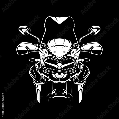 Adventure Touring Motorcycle silhouette on Black background. Can be used for printed on motorcycle club t-shirt, background, banner, posters, web, etc.