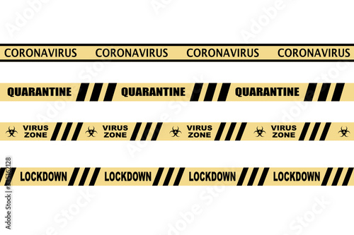 coronavirus warning tape, lockdown warning tape, virus zone warning tape and quarantine warning tape. vector.
