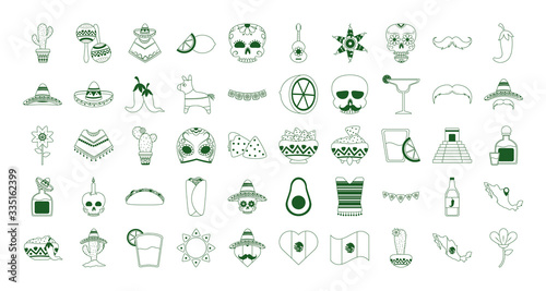 cinco de mayo mexican celebration festive party national icons set line style icon