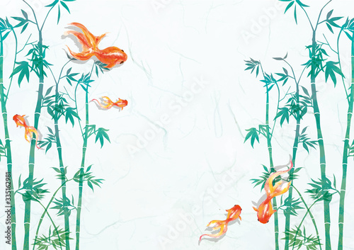 竹：竹　和風　和柄　背景　七夕　植物　水彩　手描き　金魚　観賞魚　アクアリウム
