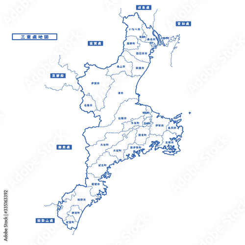 三重県地図 シンプル白地図 市区町村