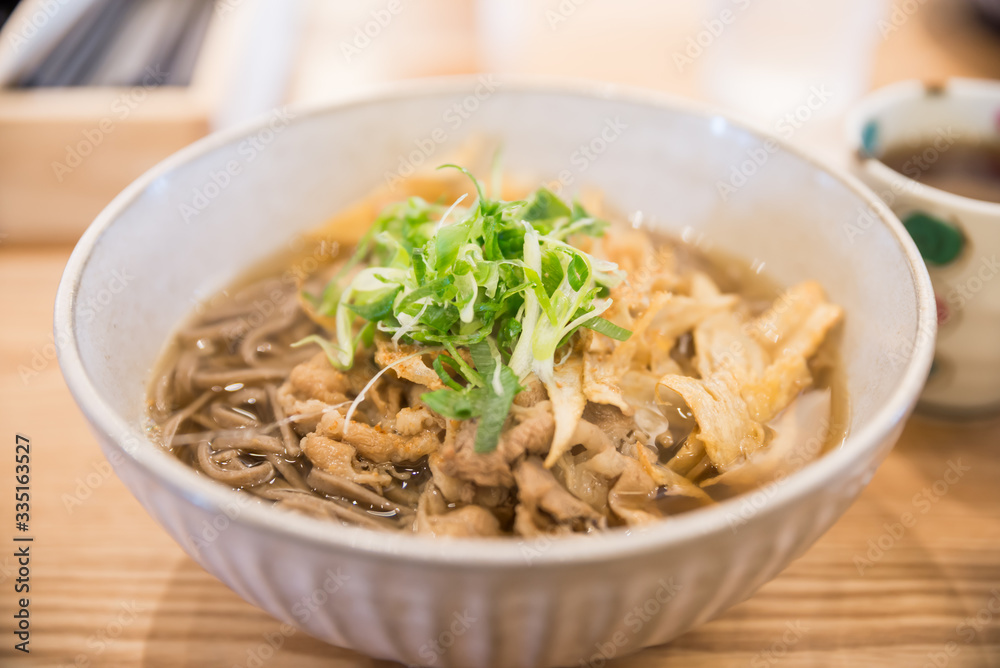 Soba with meat slide, Japanese food