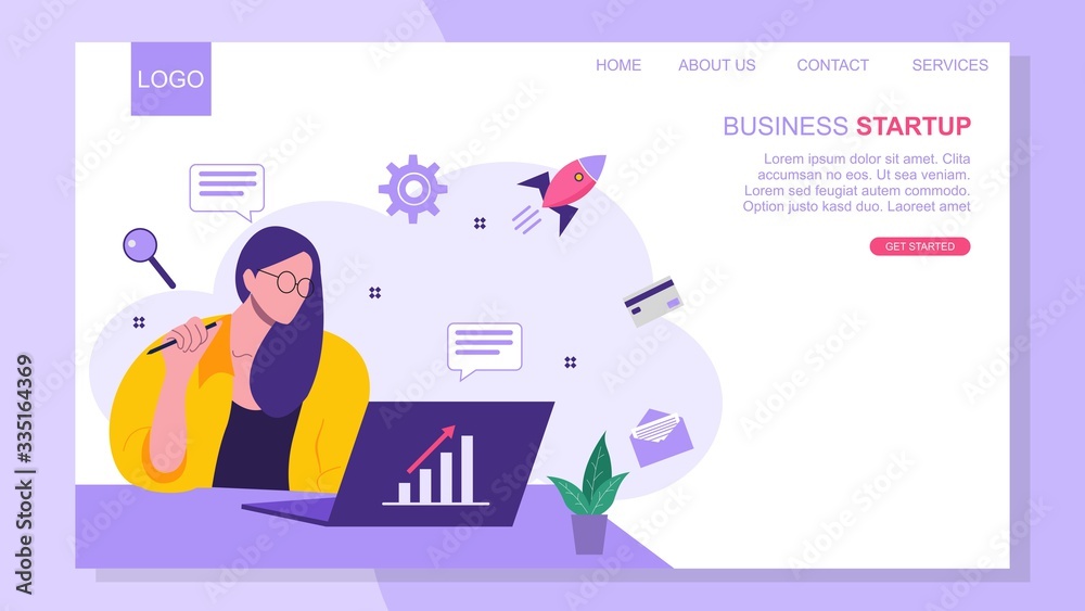 Landing page template of Startup Business Concept. Modern flat design concept of web page design for website .Vector illustration

