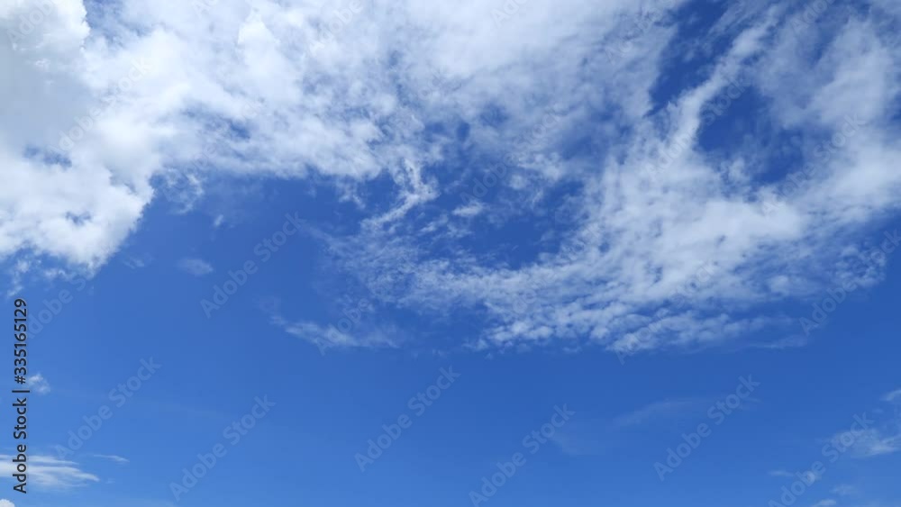 Beautiful indigo blue sky background with white puffy & fluffy clouds in tropical summer or spring sunny & sunshine day, TimeLapse. Cumulus & cirrocumulus cloudscape moving by wind, weather overcast Beautiful indigo blue sky background with white puffy & fluffy clouds in tropical summer or spring sunny & sunshine day, TimeLapse. Cumulus & cirrocumulus cloudscape moving by wind, weather overcast