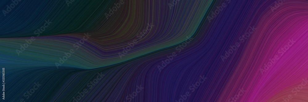 Fototapeta premium abstract dynamic designed horizontal header with very dark blue, dark moderate pink and very dark violet colors. elegant curved lines with fluid flowing waves and curves