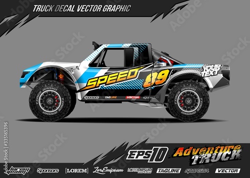 Speed off road truck wrap graphic design vector. Abstract sporty and adventure racing background. Full vector eps 10