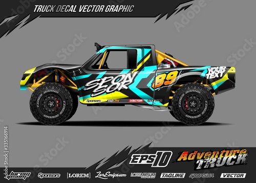 Speed off road truck wrap graphic design vector. Abstract sporty and adventure racing background. Full vector eps 10
