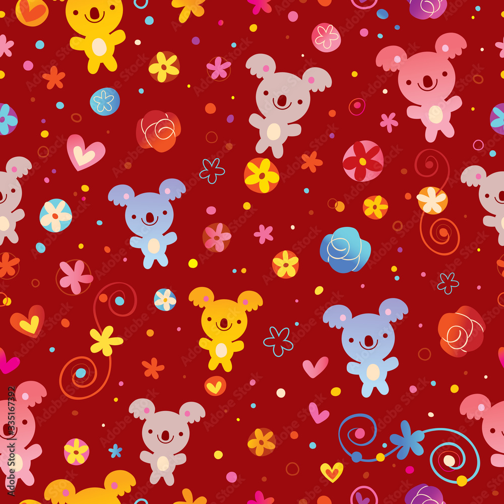 Obraz premium seamless pattern with koala bears and flowers