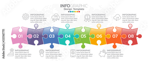 Infographic template design with 8 color options.