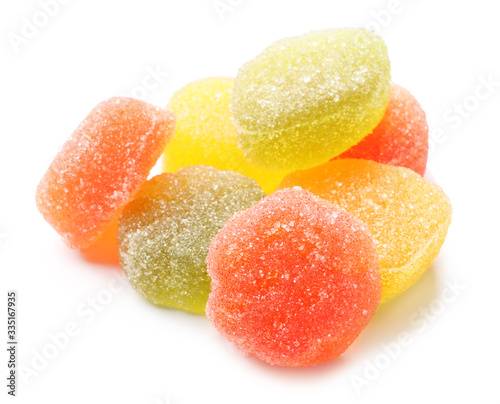 Sweet jelly candies on white background