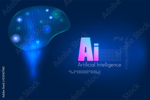 Artificial intelligence and science concept. With 3D render human head and brain with neuron network