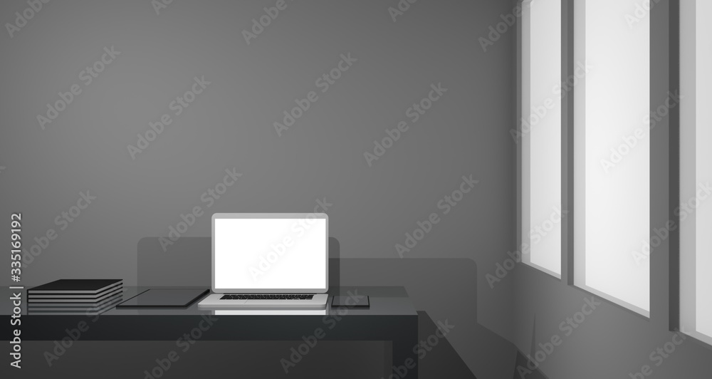 Workspace at home with a minimalist modern setup. Work from home to protect the covid-19 virus. Background 3d rendering Workspace at home with a minimalist modern setup. Work from home to protect the covid-19 virus. Background 3d rendering