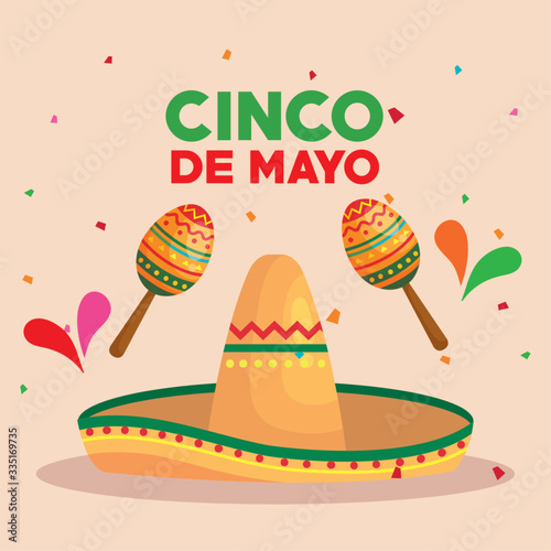 cinco de mayo poster with hat wicker and decoration design
