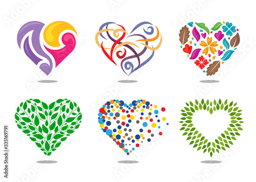 creative shape of heart or love colorful vector logo set 