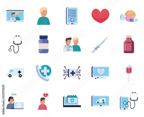 Health online and medical care flat style icon set vector design