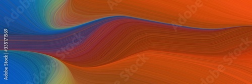 abstract dynamic curved lines modern header with saddle brown, teal blue and orange red colors