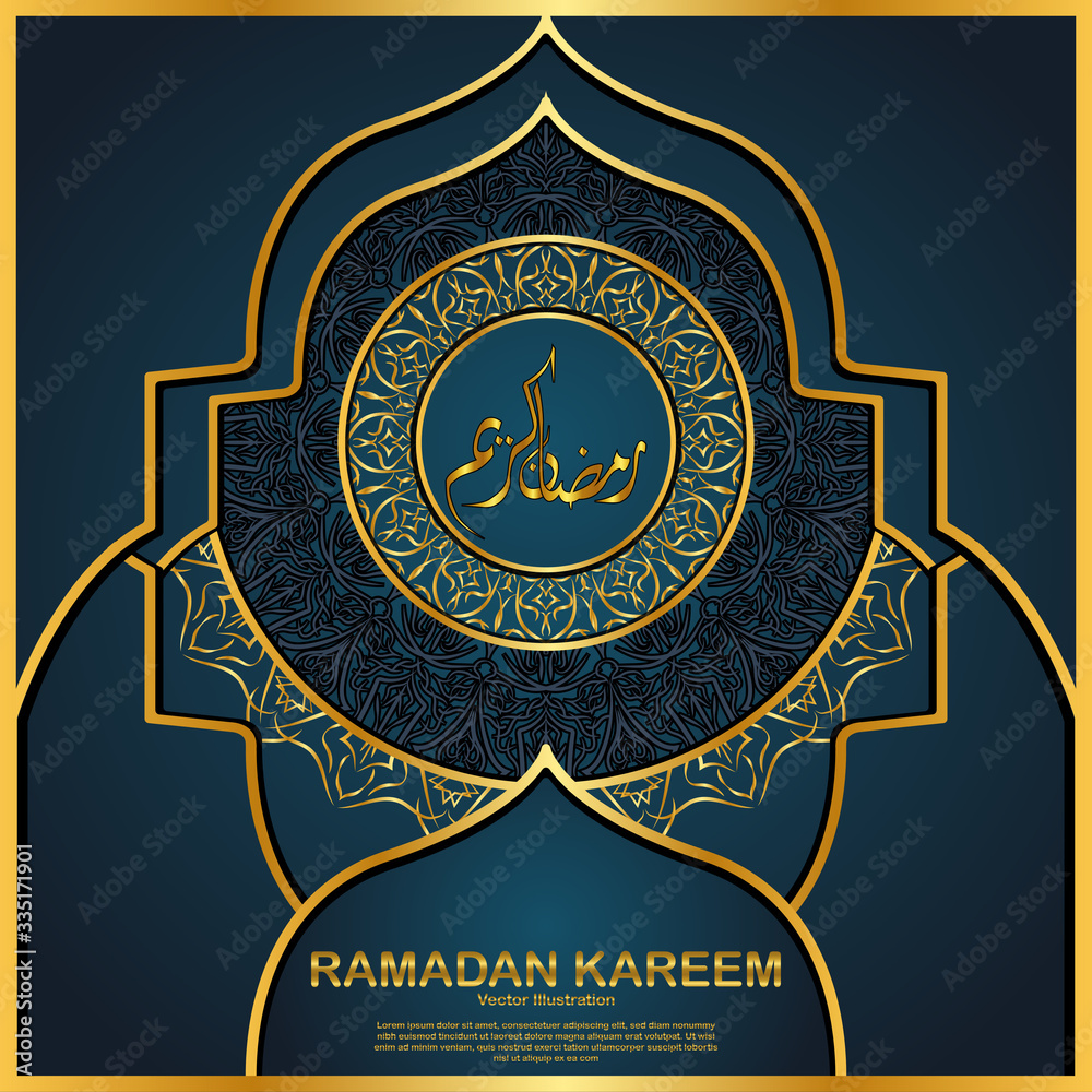 Ramadan Kareem Greeting Card with a mandala, template for menu, invitation, poster, banner, card for the celebration of the Muslim community festival