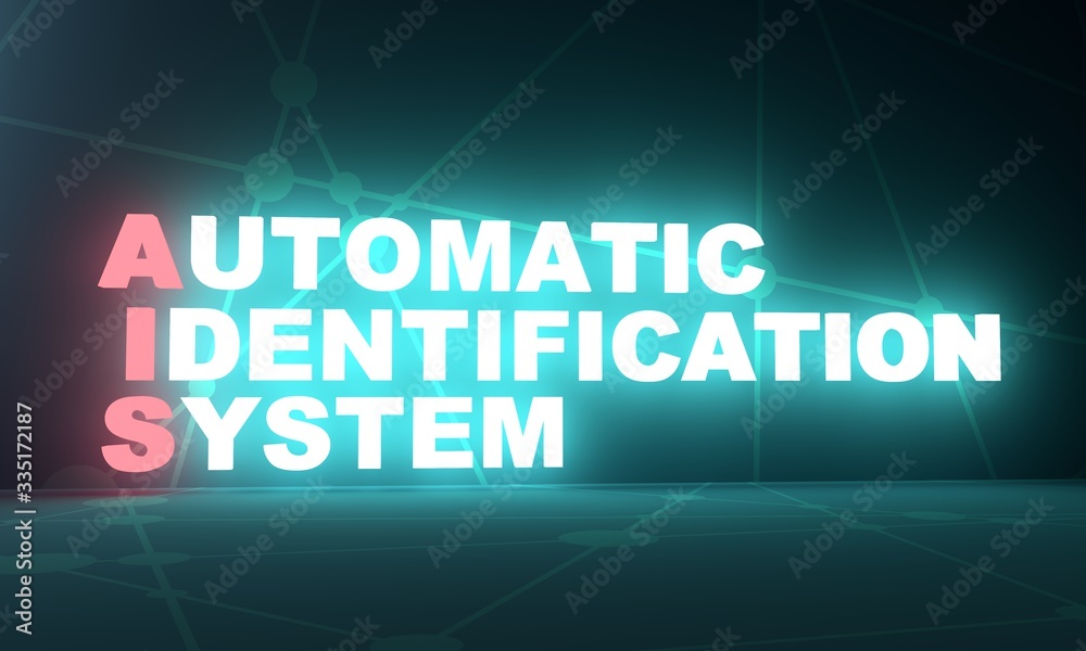 AIS - Automatic identification system acronym. Technology concept. 3D rendering. Neon bulb illumination
