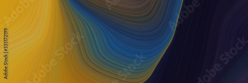 abstract dynamic curved lines dynamic horizontal header with dark golden rod, very dark blue and dark olive green colors. elegant curved lines with fluid flowing waves and curves