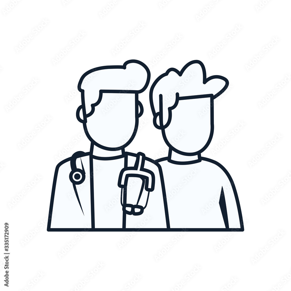 Man doctor with stethoscope and pacient line style icon vector design Man doctor with stethoscope and pacient line style icon vector design