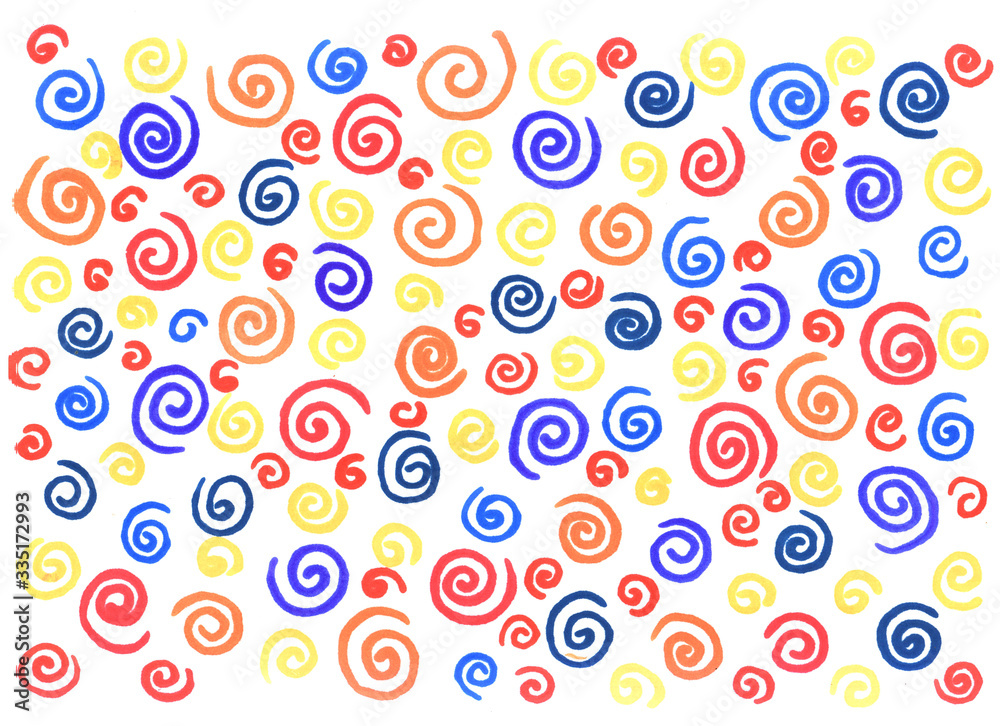 abstract background freehand living materials, colored spirals on a white background abstract background freehand living materials, colored spirals on a white background