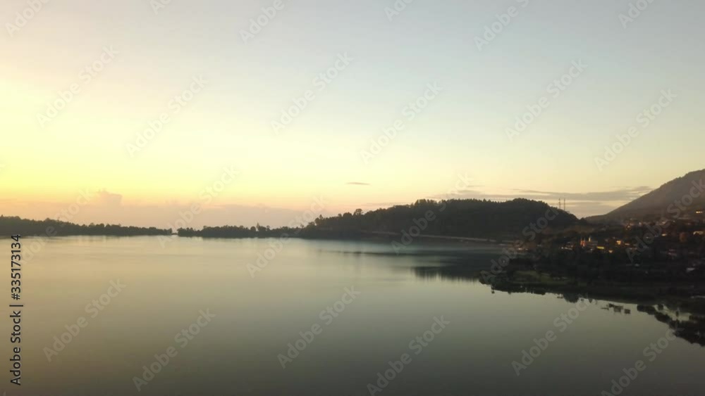 4K drone sunrise lake. Bali Indonesia 4K drone sunrise lake. Bali Indonesia