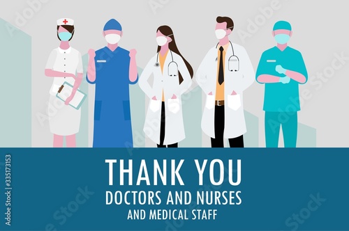 Thank you doctors and nurses and Medical staff working in the hospitals and fighting the coronavirus, vector illustration