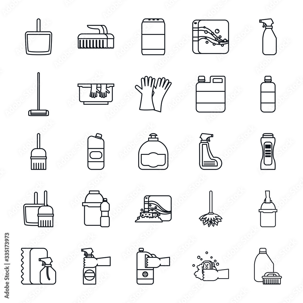 Cleaning service line style icon set vector design Cleaning service line style icon set vector design