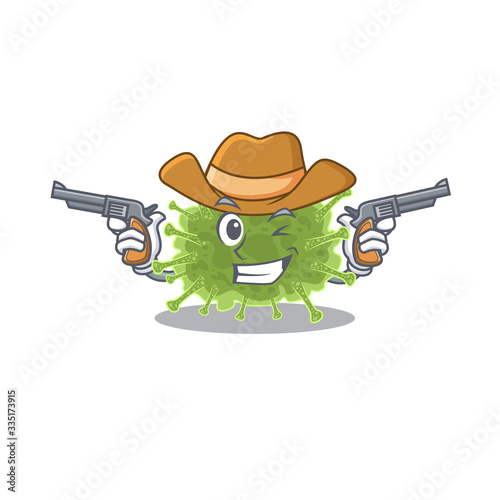 Cute handsome cowboy of haploviricotina cartoon character with guns