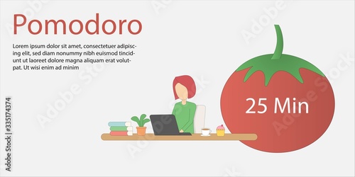 Pomodoro technique concept,Setting goals and reward yourself for work,productivity strategy management,Vector illustration outline design.