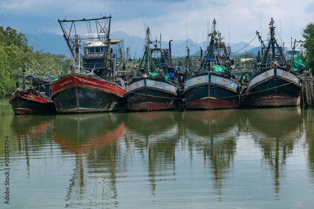 fishing boats in the harbor thailand