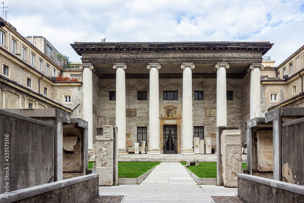 The Museo Lapidario Maffeiano courtyard near Piazza Bra in Verona, Italy