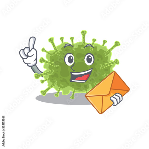 Happy haploviricotina mascot design concept with brown envelope photo