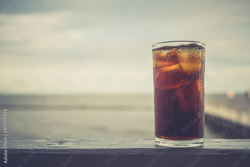 Cola with ice in the glass ready to drink for refresh Cola with ice in the glass ready to drink for refresh