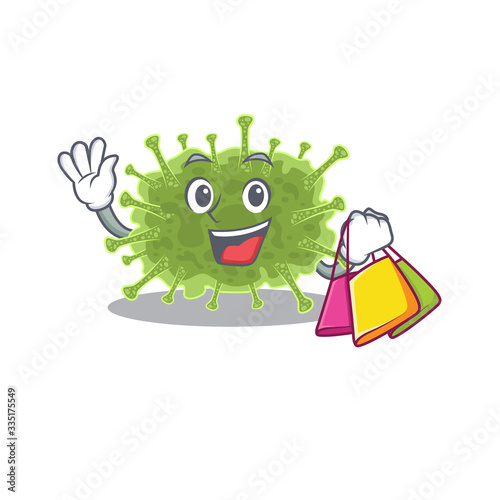 Rich and famous haploviricotina cartoon character holding shopping bags