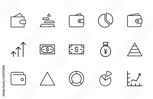 Stroke line icons set of income.