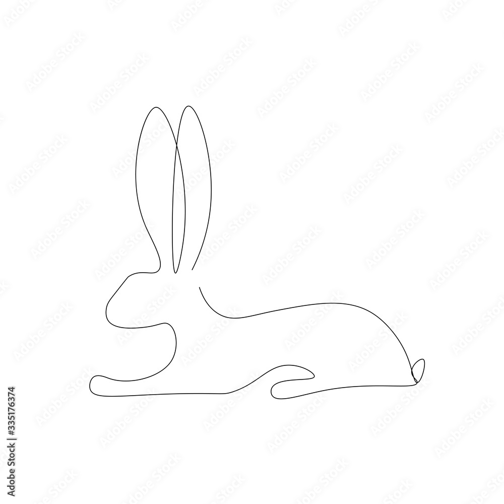 Easter animal bunny rabbit line drawing. Vector illustration