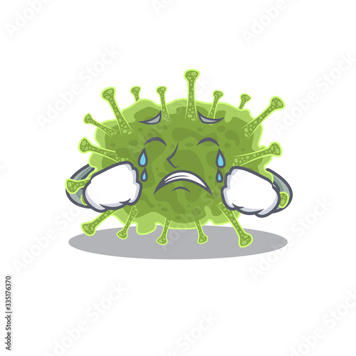 Cartoon character design of haploviricotina with a crying face