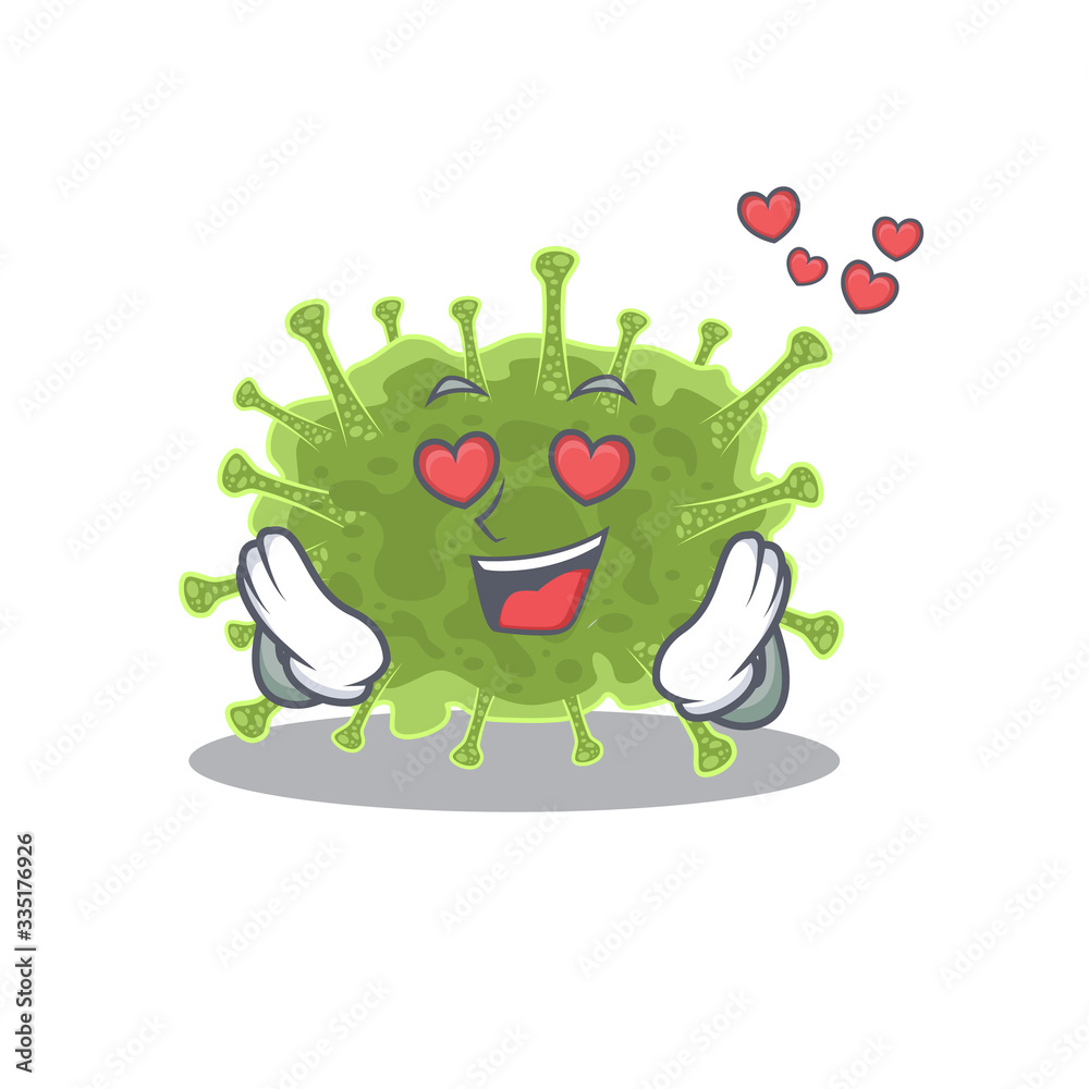 Fototapeta premium Cute haploviricotina cartoon character has a falling in love face