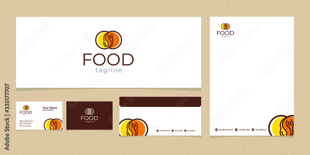 Naklejka premium Food logo like icon.Flat line vector illustration.fork spoon logo concept