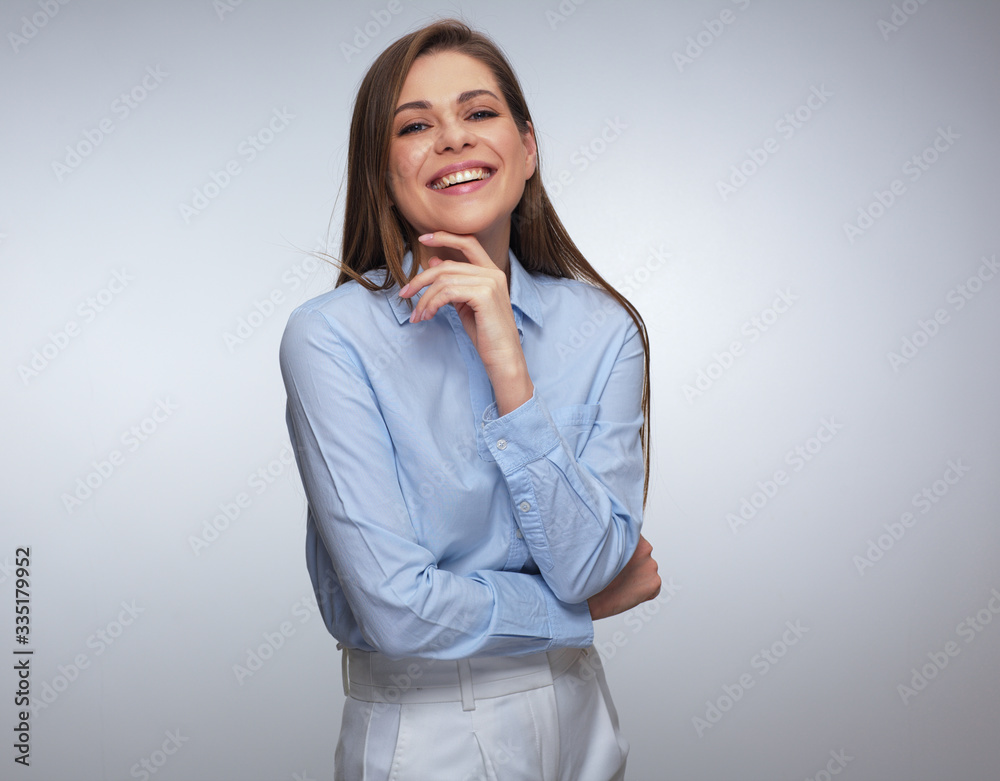 Portrait of laughing woman isolated over gray Portrait of laughing woman isolated over gray