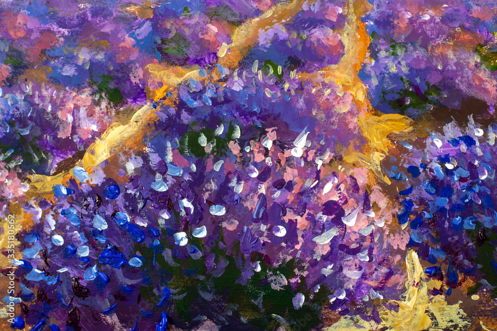 Lavender flowers closeup Handmade drawing oil painting illustration