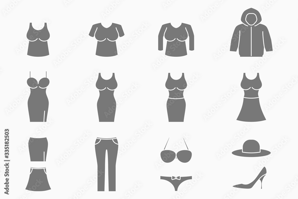 Fashion Icons set - Vector silhouettes of women's clothing for the site or interface Fashion Icons set - Vector silhouettes of women's clothing for the site or interface