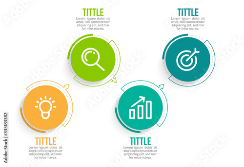 Minimal Business Infographics template. Timeline with 4 steps, options and marketing icons .Vector linear infographic with four conected elements. Can be use for presentation.